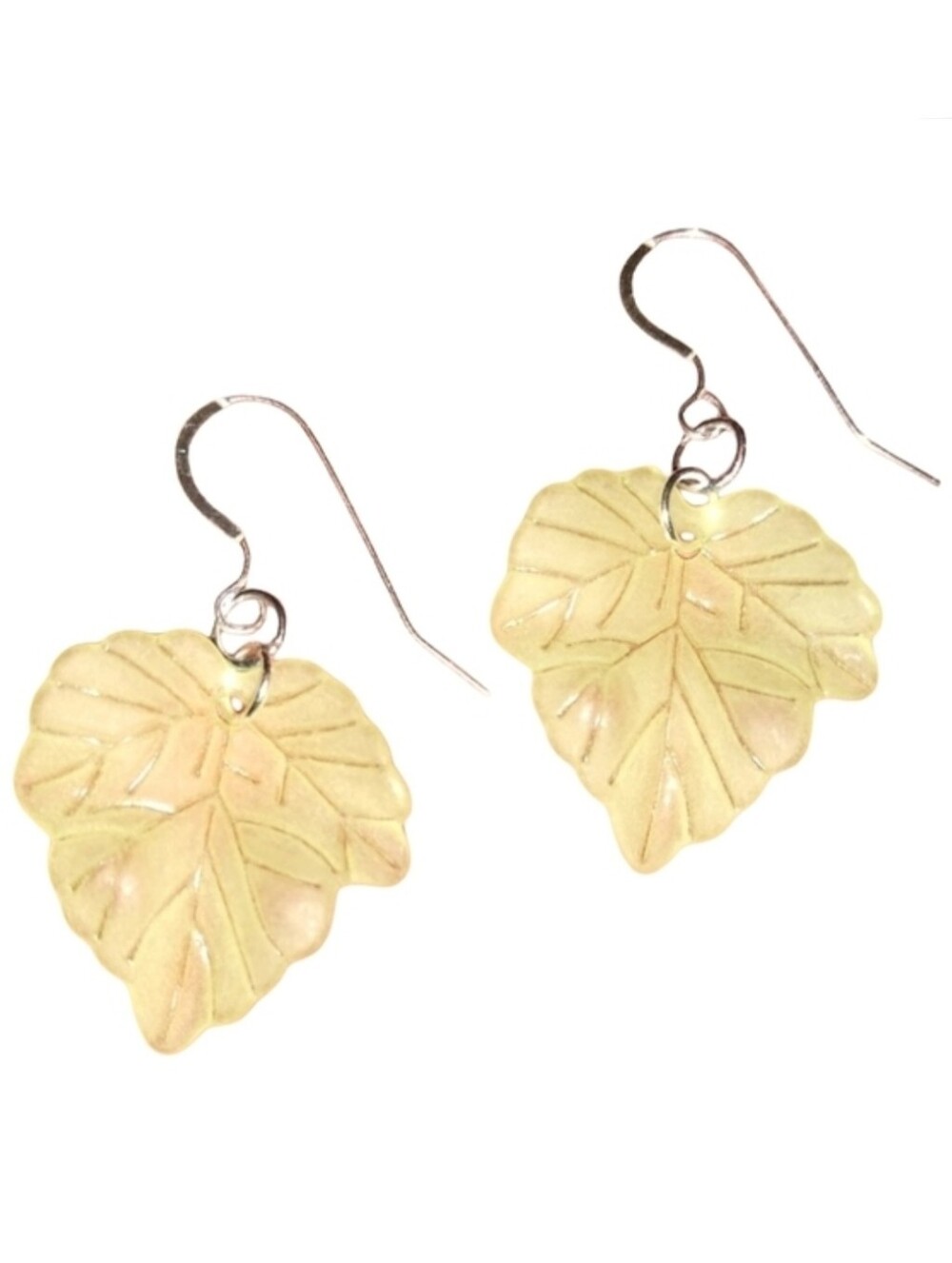 Solid 925 Sterling Silver Hooks Frosty Green Ivy Leaves Handmade Leaf Earrings